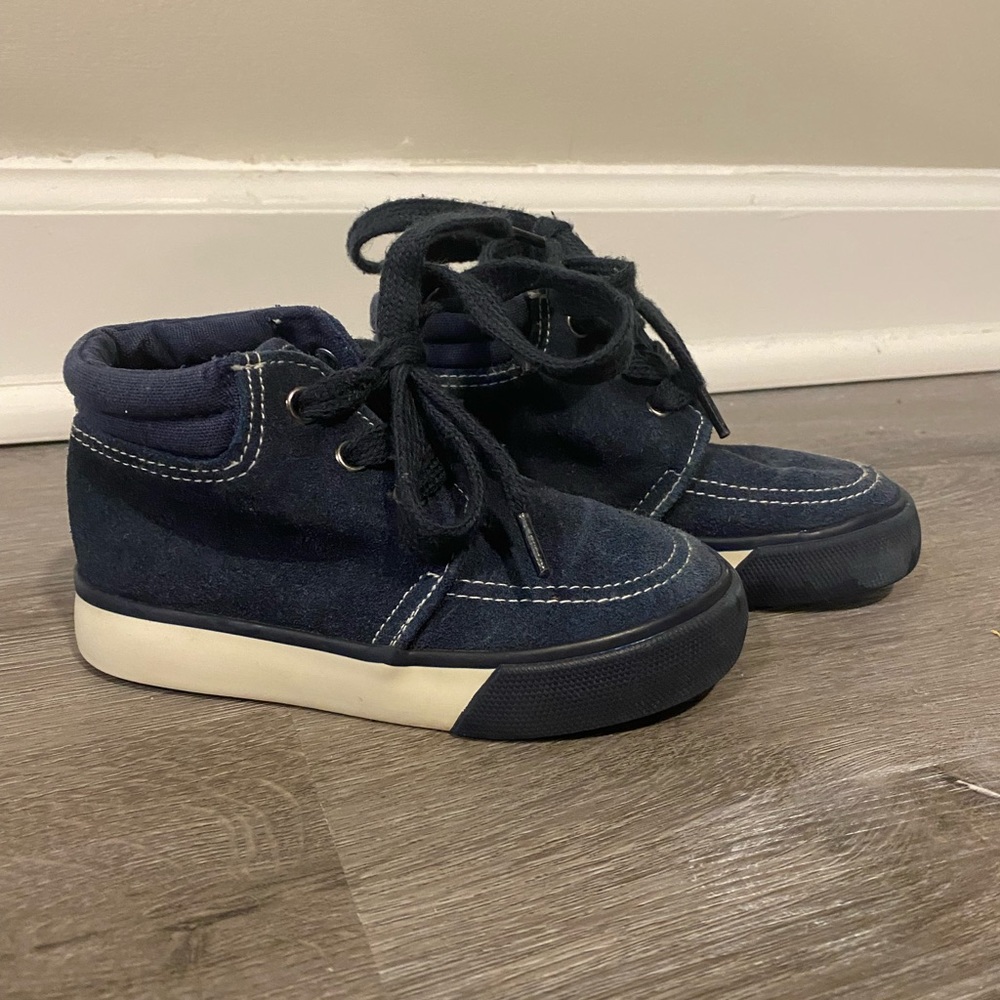 Blue suede toddler shoes